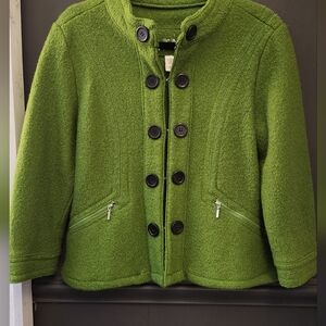 LAL 100% Wool Green Hook & Eye Closure Coat